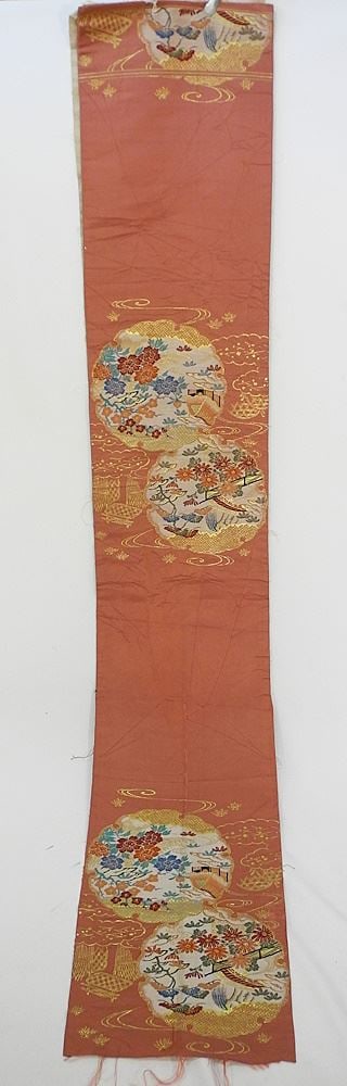 Antique Japanese Embroidered Silk Obi Tapestry, 8'6" x 1'1". (1 of 3)