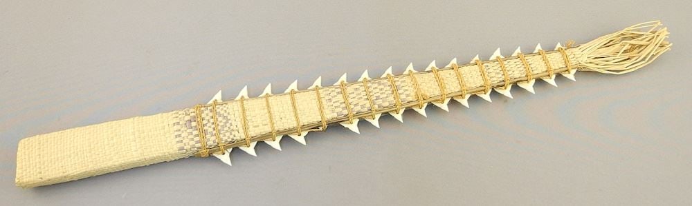 Gilbert Island Shark Tooth Sword, 14"L (one tooth missing).: Gilbert Island Shark Tooth Sword, 14"L (one tooth missing).