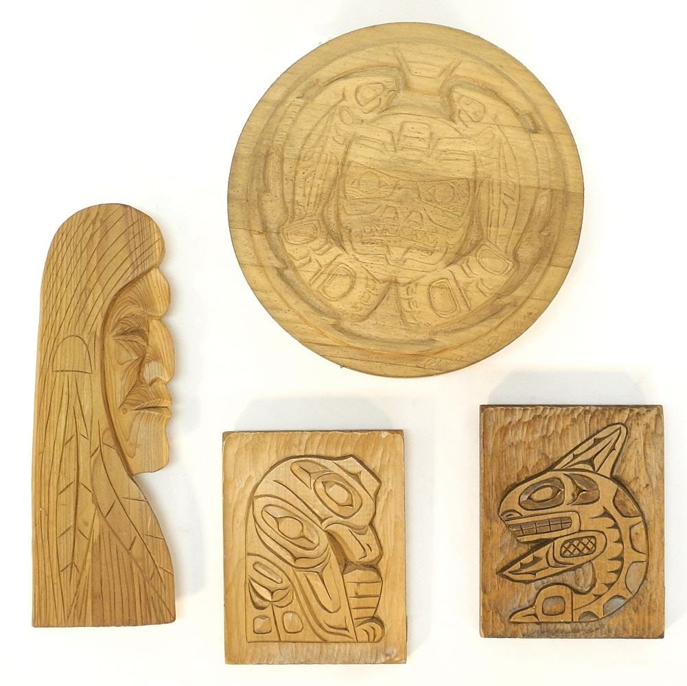 4 Nuu-Chah-Nulth Carvings, 10" Bowl signed Clarence Mills. (1 of 2)