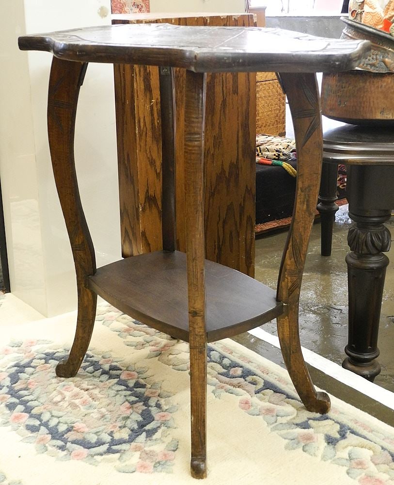 Asian Hardwood Tiered Table, 27"h (as found).: Asian Hardwood Tiered Table, 27"h (as found).