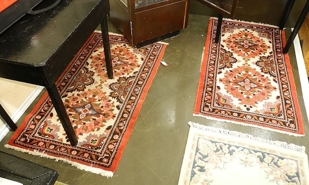 Pair of Hand Knotted Wool Mats Approximately 4'9" x 2'7". (1 of 3)