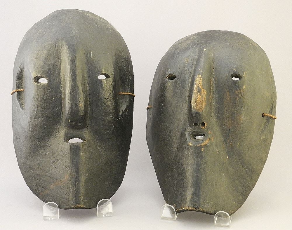 2 Indonesian Timor Masks, 9" & 9 1/2"H. (1 of 2)
