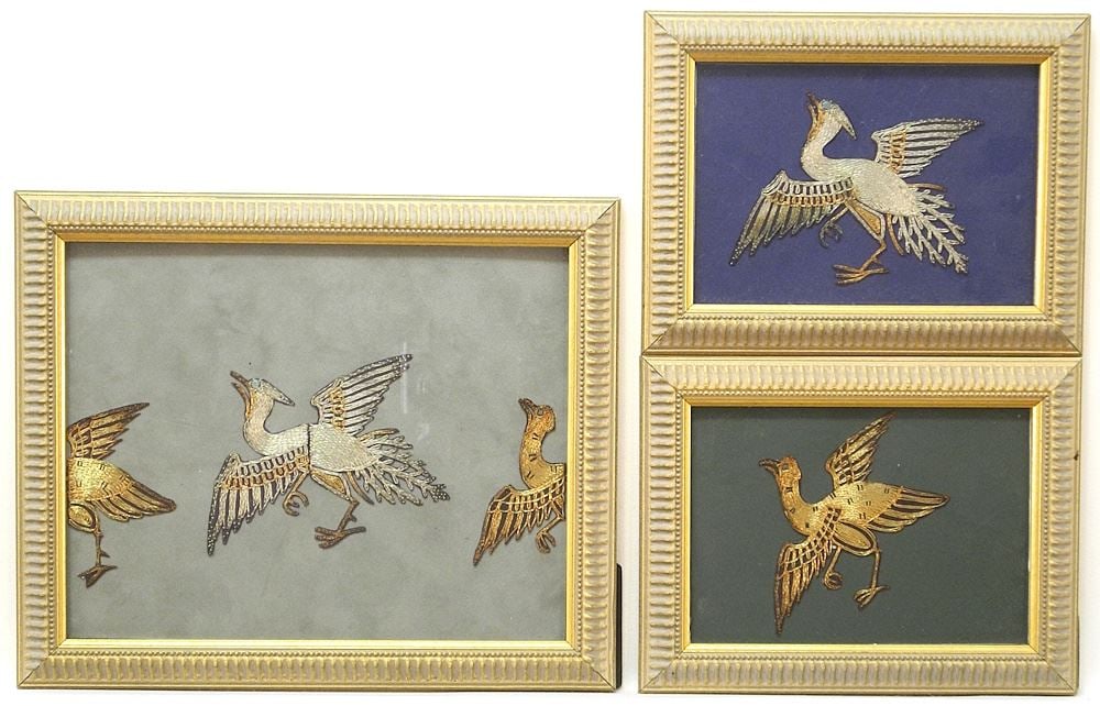 3 Mandarin Rank Badge Fragments, Framed. (1 of 1)