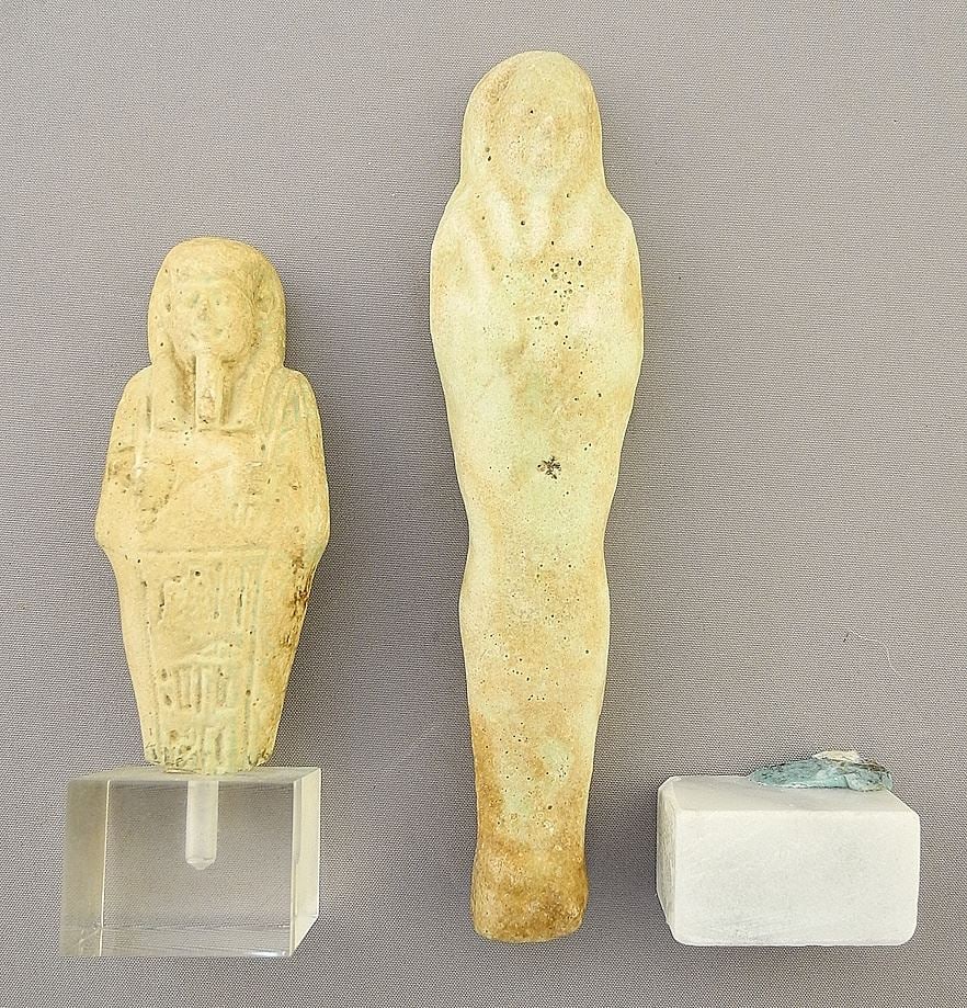 2 Egyptian Ushabti Figures, 3 1/2"H 5 1/2"H, Both with Bases. (1 of 3)