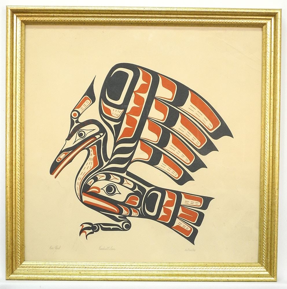 Serigraph signed Ross Hunt, 13 1/2" x 13 1/2", "Kwakiutl Loon", 26 / 200 / 86.: Serigraph signed Ross Hunt, 13 1/2" x 13 1/2", "Kwakiutl Loon", 26 / 200 / 86.