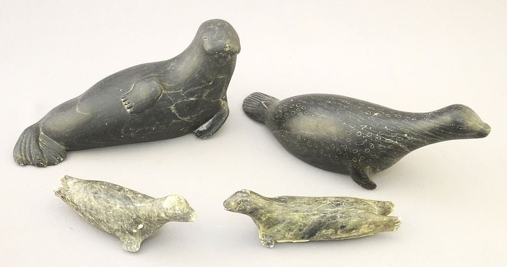 4 Inuit Stone Walrus & Seal Figures, Acquired Tuktoyuktuk'64. (1 of 4)