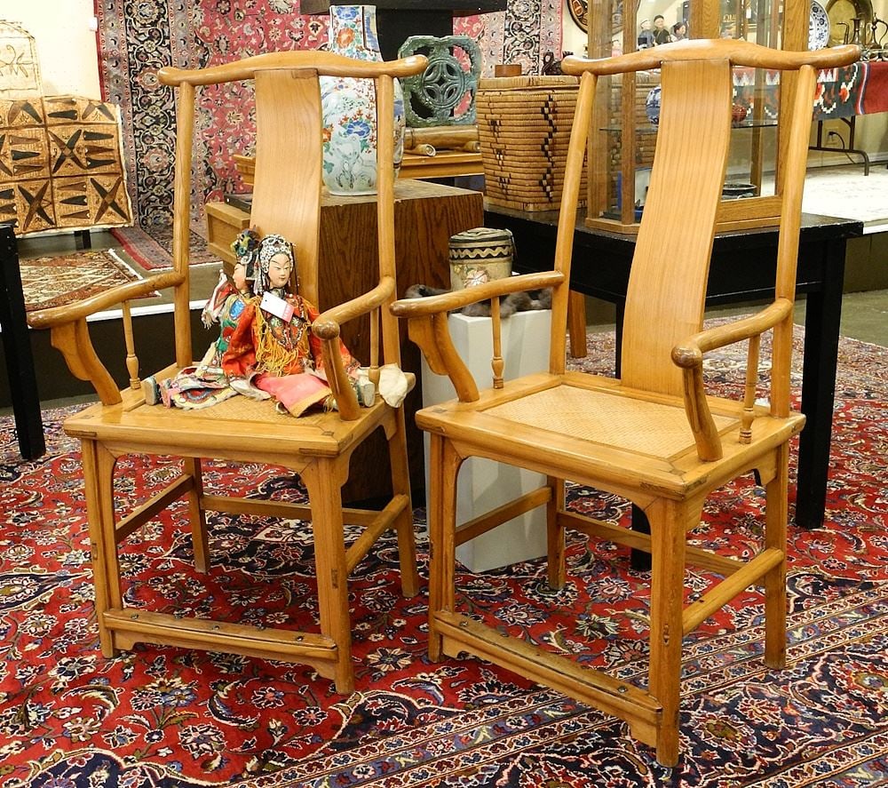 Pair of Yoke Back Scholars Chairs, 47"h.: Pair of Yoke Back Scholars Chairs, 47"h.