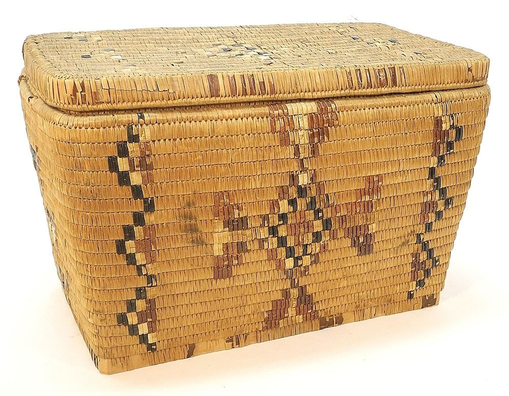 Nuu-Chah-Nulth Covered Basket, 21 1/2" x 13" x 13", (missing handles). (1 of 4)