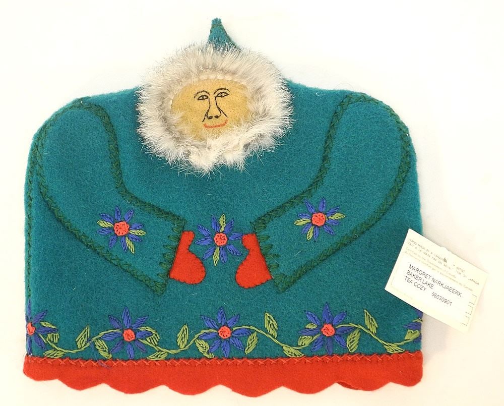 Inuit Tea Cozy by Margaret Narkjaeerk, Baker Lake.: Inuit Tea Cozy by Margaret Narkjaeerk, Baker Lake.