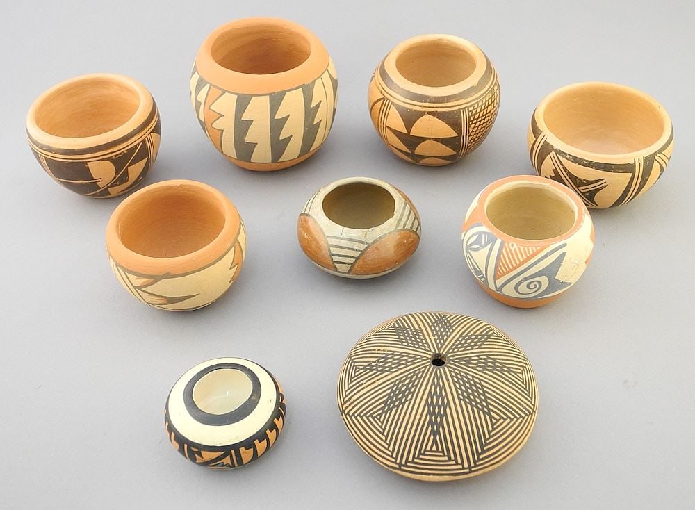 Collection of Various Southwest Pots signed Variously, 1 1/8" - 3"h. (1 of 4)