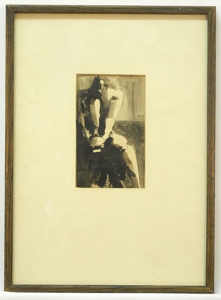 Ink & Wash signed (Paul) Bishop '67, 6 1/4" x 3 3/4", "Figure Study". (1 of 3)