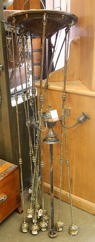 Pair of Vintage 6 Branch Light Fixtures (51"h) & a Copper Fixture, 33 1/2"h. (1 of 1)