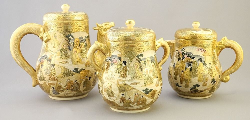Satsuma Teapot, Cream & Sugar, 7 1/4"h.: Satsuma Teapot, Cream & Sugar, 7 1/4"h.