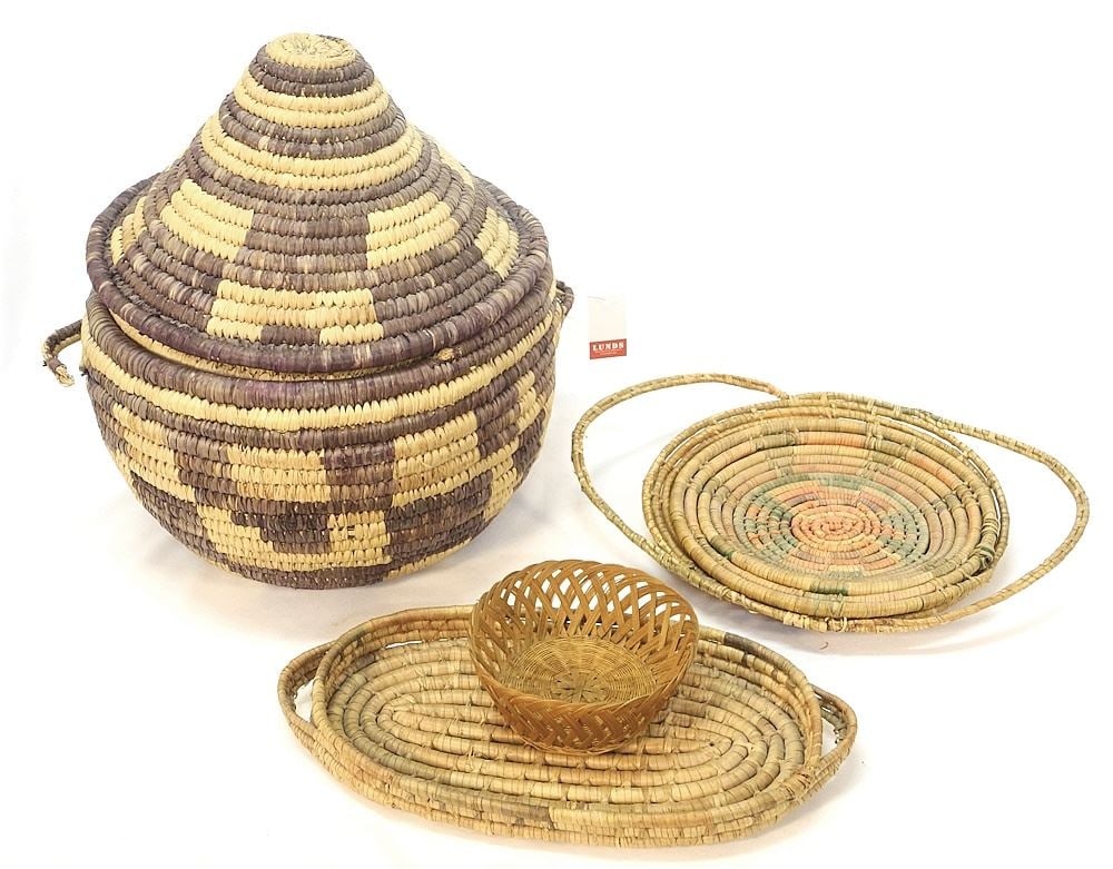 Asir Region Saudi Arabia Woven Fibre Snake Basket, 17 1/2"H. (1 of 4)