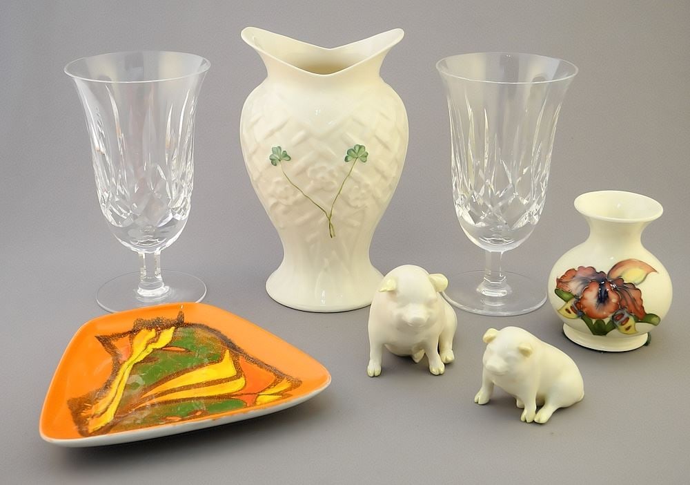 Collection of British Ceramics & Crystal: Belleek / Poole / Moorcroft / Waterford. (1 of 5)