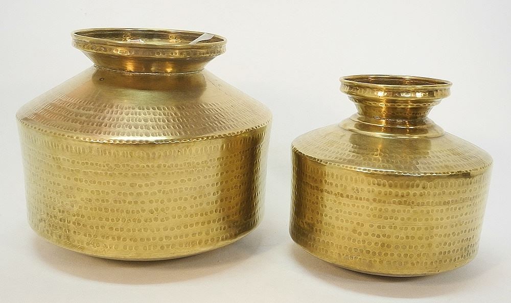 South Asian Brass Hammered Water Pots, 12" & 8". (1 of 1)