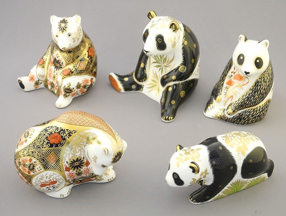 5 Royal Crown Derby Imari Paperweights, Various Pandas & Polar Bears. (1 of 5)