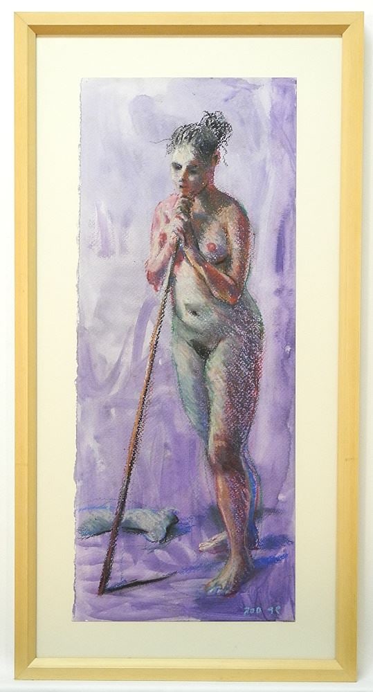 Pastel with Watercolour signed Rob (van der Schoor), 24" x 9 5/8", "Nude Study".: Pastel with Watercolour signed Rob (van der Schoor), 24" x 9 5/8", "Nude Study".