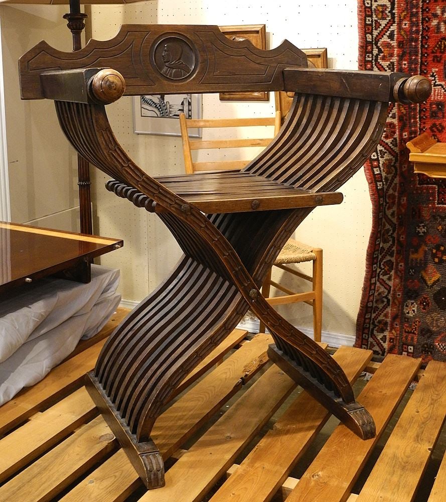 Walnut Savonarola Chair, 33 1/2"h.: Walnut Savonarola Chair, 33 1/2"h.