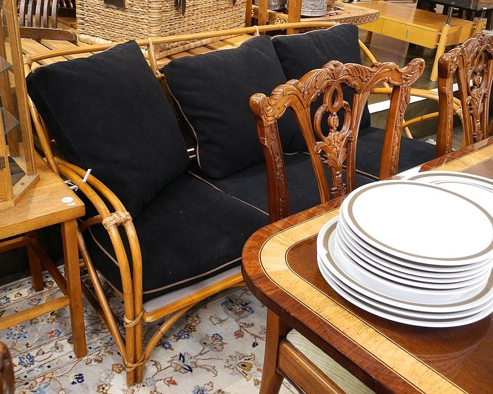 Rattan Sofa & Armchair, 68" & 31"w.: Rattan Sofa & Armchair, 68" & 31"w.