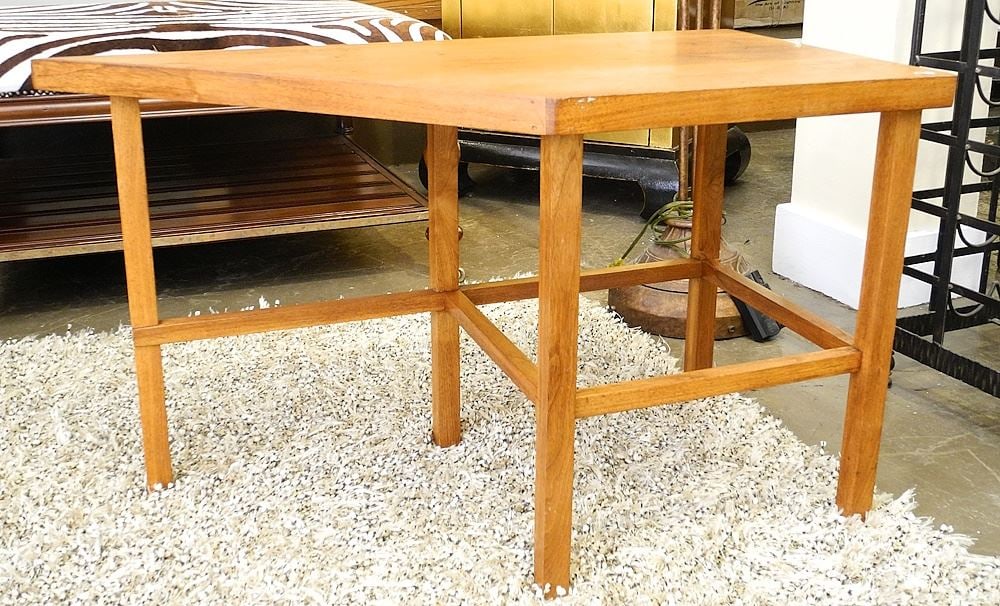 Teak Veneer Corner Table, 36"L.: Teak Veneer Corner Table, 36"L.