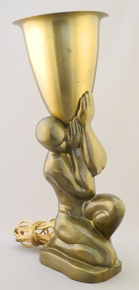 Bronze Finish Spelter Figural Uplighter Table Lamp, 15 3/4"h. (1 of 3)