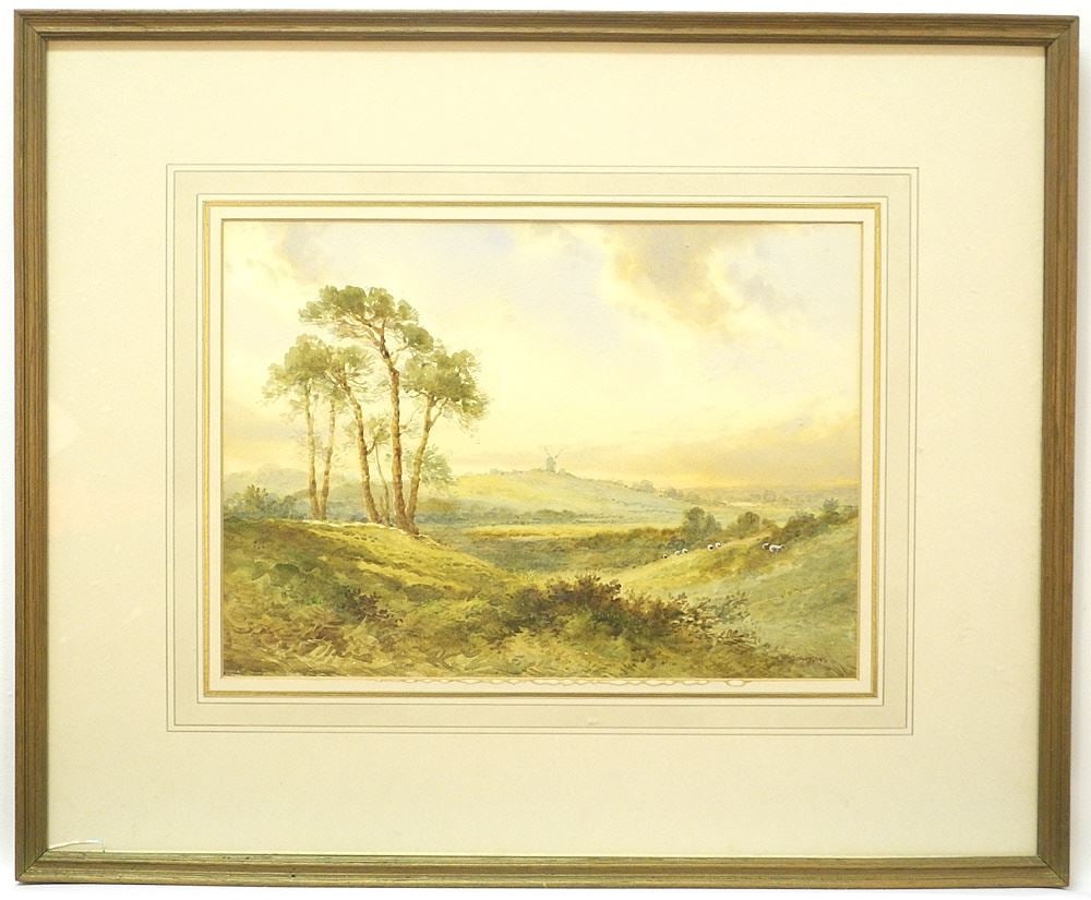Watercolour signed H. (Henry) Rawson, 10" x 13 3/4", "A Summer Evening - Reigate Heath, S: Watercolour signed H. (Henry) Rawson, 10" x 13 3/4", "A Summer Evening - Reigate Heath, S