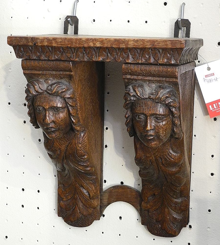 Antique European Carved Oak Wall Sconce, 10 7/8" x 8 1/2" x 5 3/4". (1 of 1)