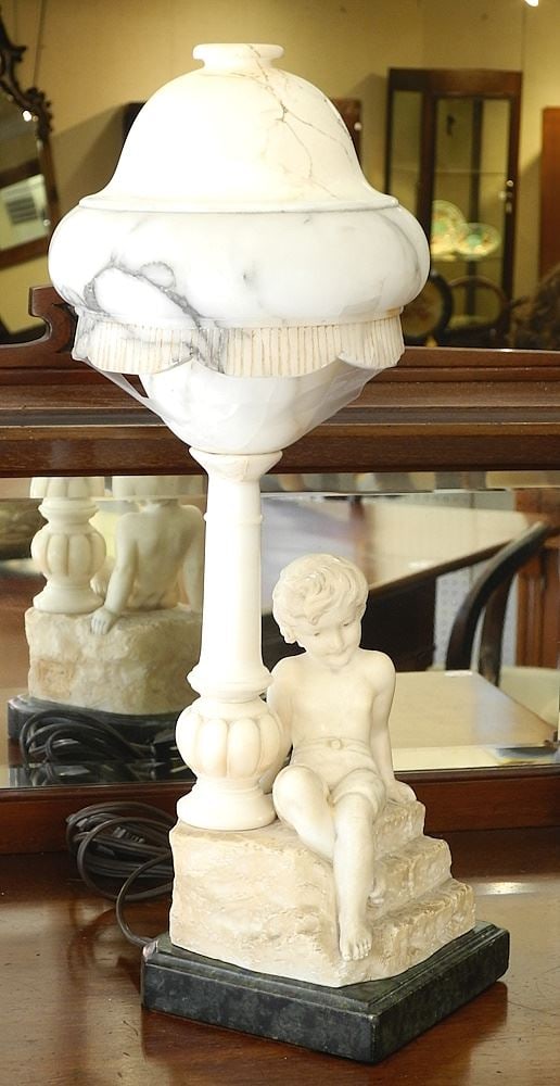 Italian Carved Alabaster Figural Lamp, 16 1/2"h (dome noted). (1 of 2)
