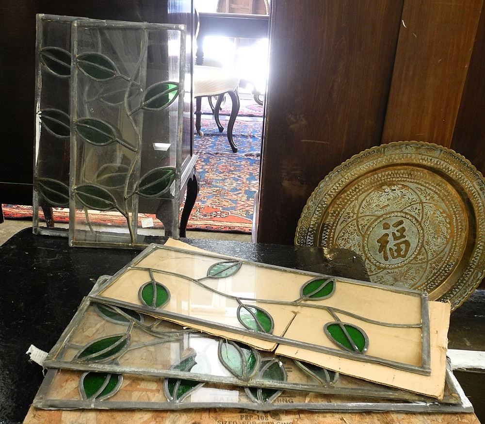 5 Leaded Glass Panels, Largest 24" x 10 1/2". (1 of 3)