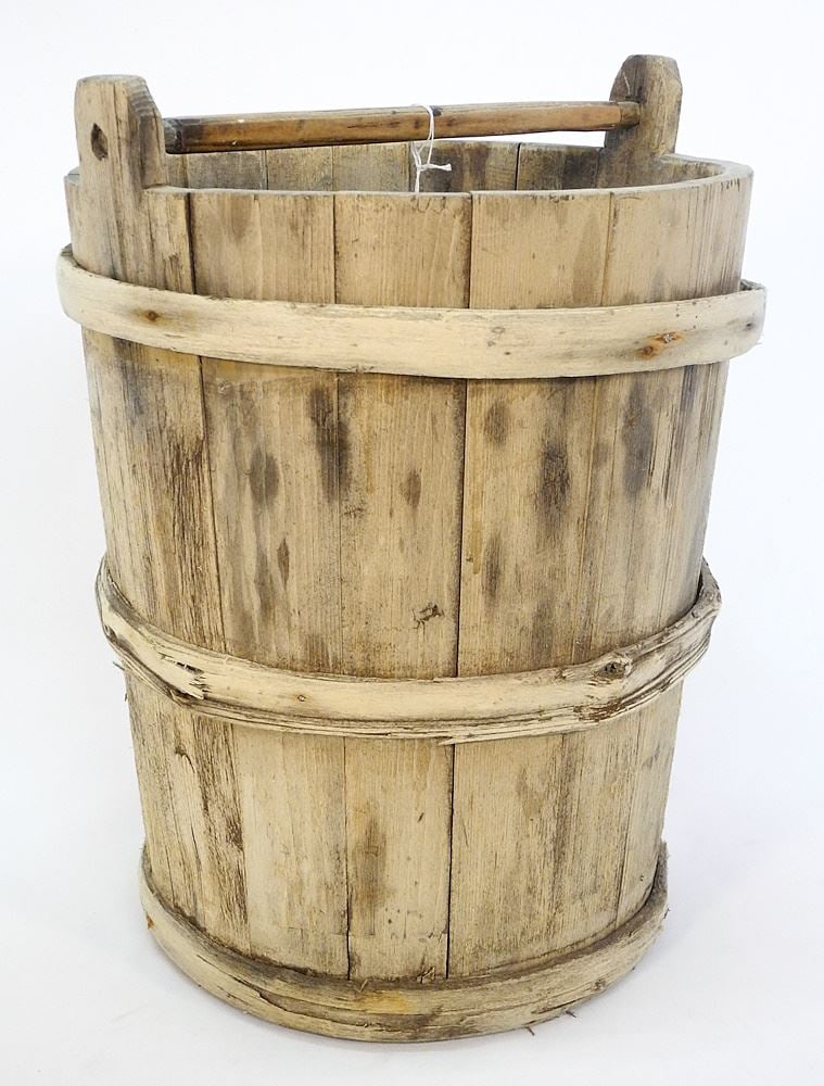 Quebec Staved Wood Apple Barrel, 19 1/2"h. (1 of 4)