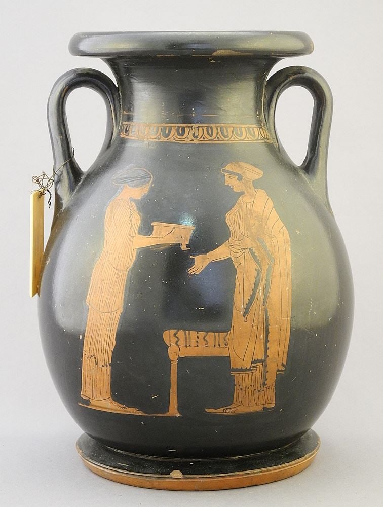 Reproduction 5th C. BCE Attic-Style Red Figure Vase, 8 1/4"h. (1 of 4)