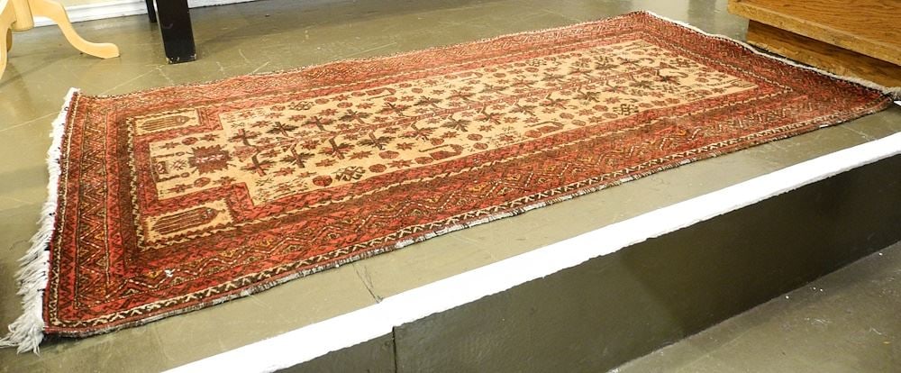 Iranian Hand Knotted Carpet, 3'4" x 7'6" (as found).: Iranian Hand Knotted Carpet, 3'4" x 7'6" (as found).