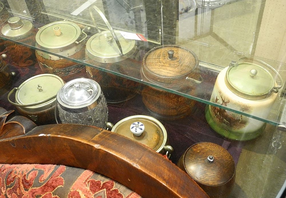 Collection of Oak & Other Biscuit Barrels / Tea Barrels / Sardine Barrels.: Collection of Oak & Other Biscuit Barrels / Tea Barrels / Sardine Barrels.