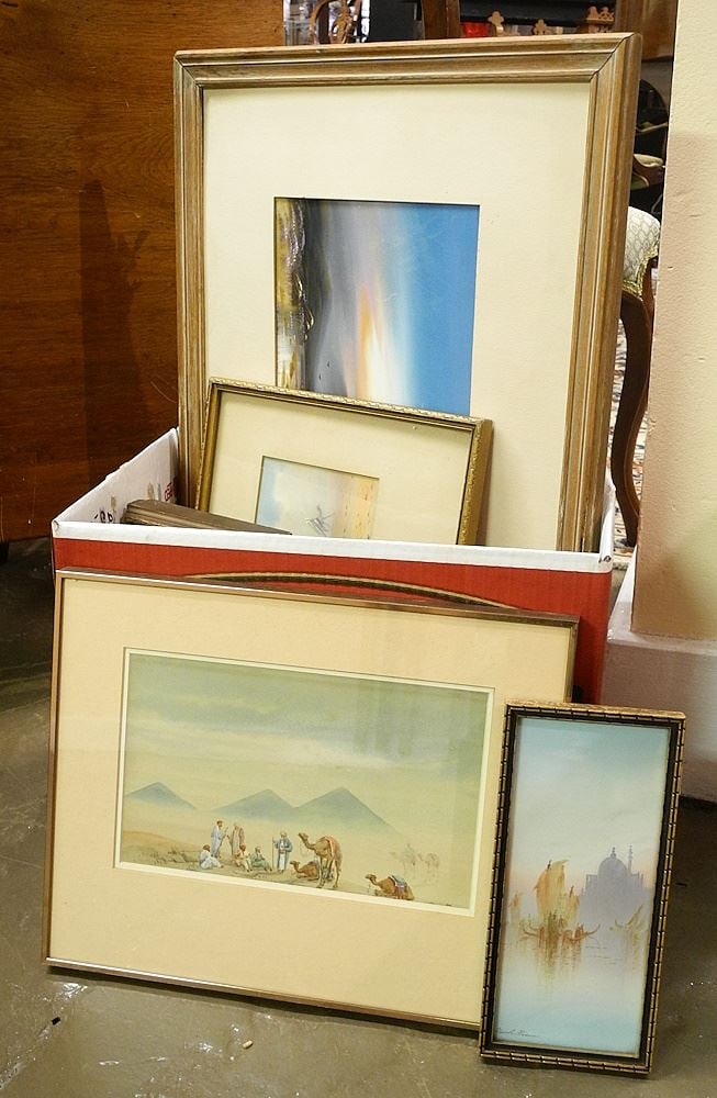 7 Watercolour & Gouache signed & Attributed to Frank Holmes, Largest 7 1/2" x 15 1/4".: 7 Watercolour & Gouache signed & Attributed to Frank Holmes, Largest 7 1/2" x 15 1/4".