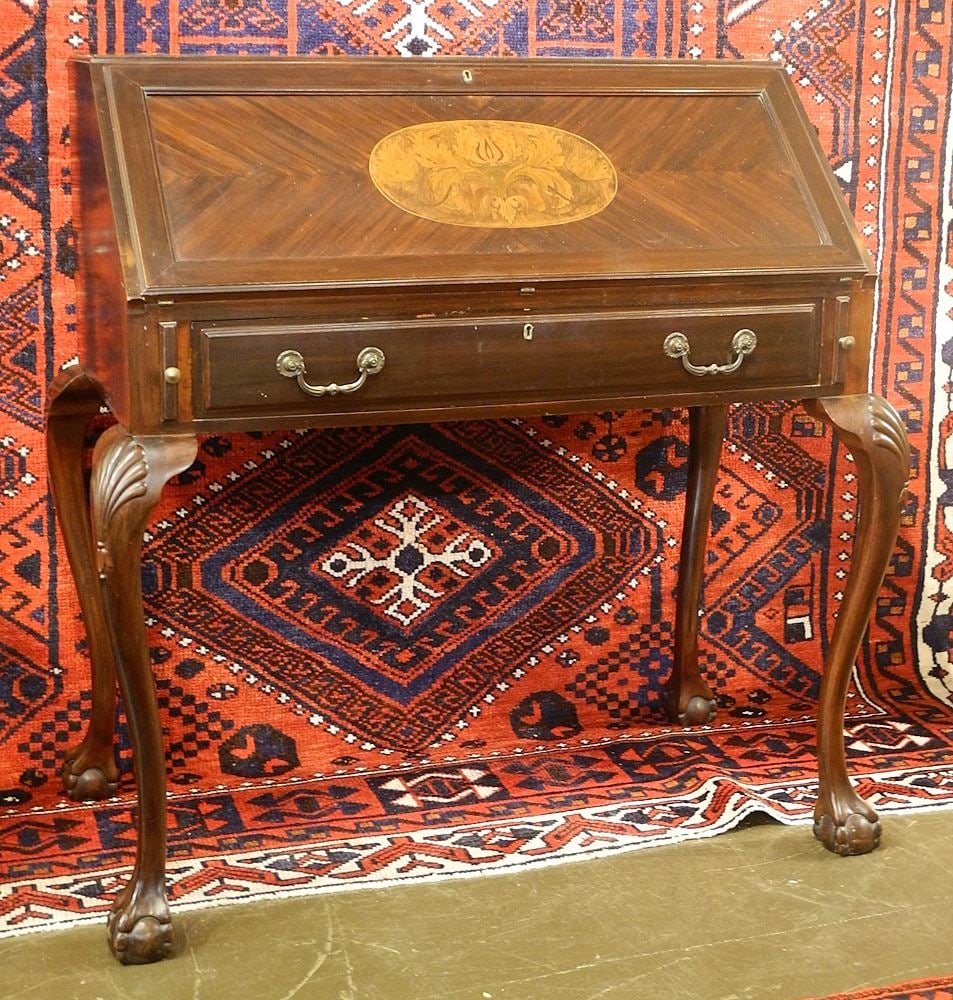 Marquetry Inlaid Fall Front Bureau, 40 1/4" x 36" x 18 1/2". (1 of 3)