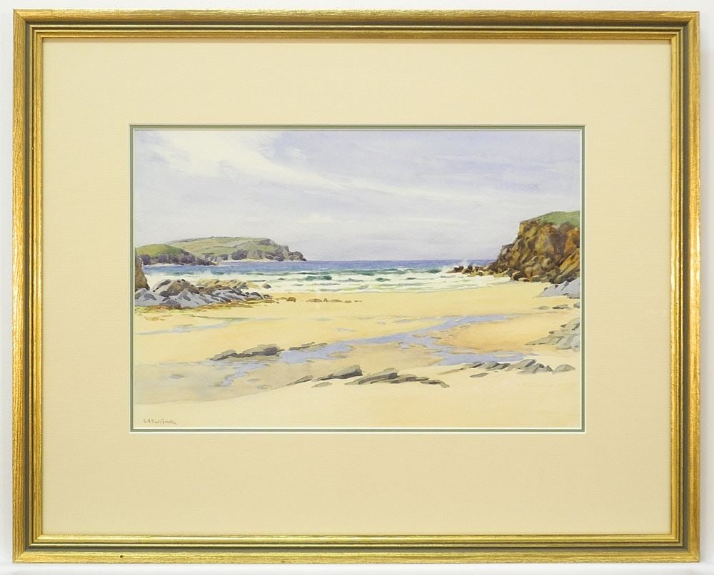 Watercolour signed EH (Edward Herbert) Burt-Smith, 9 1/4" x 13 3/4 ", "Sunlit Cove". (1 of 3)