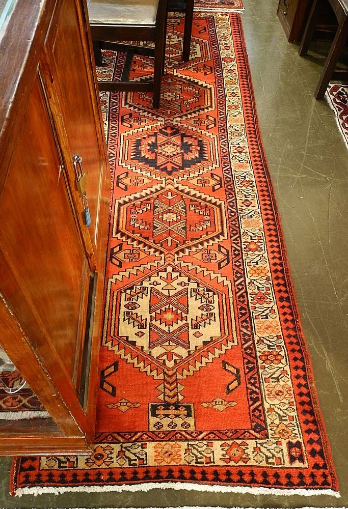 Iranian Hand Knotted Wool Runner, Red & Raspberry, 10'1" x 3'4". (1 of 3)