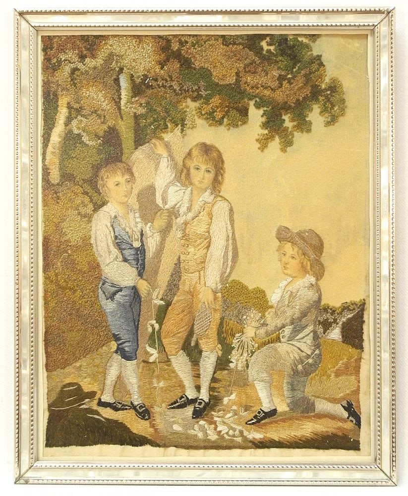 Georgian Style Silk Needlework Picture, 9" x 7". (1 of 3)