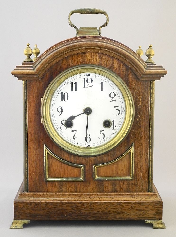Mahogany Mantle Clock with DRGM113027 Movement, 11 1/2" x 8 3/4 x 5 1/2". (1 of 6)
