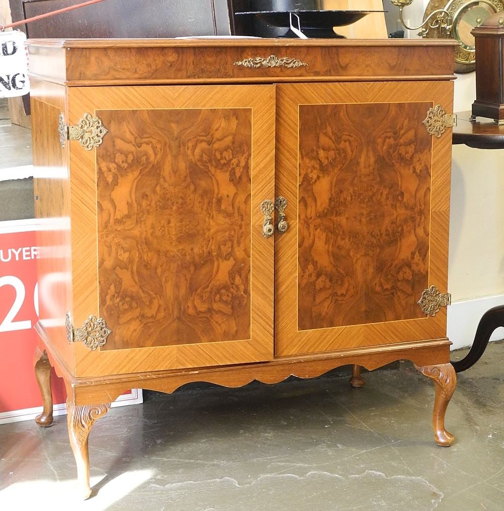 Period Cabinet Ltd. Banded Burl Walnut Cabinet Chest on Legs, 37"L. (1 of 4)