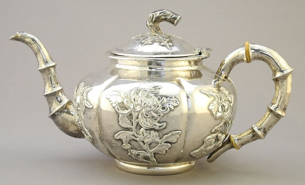 Tuck Chang Chinese Export Silver Teapot, 584 Grams, 9 1/2"L. (1 of 6)