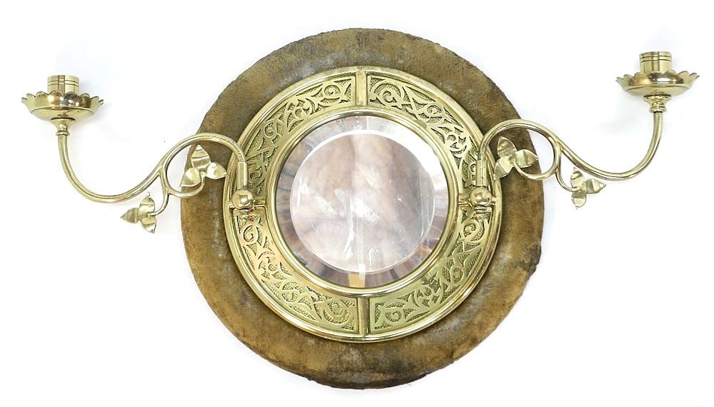 19th C. Brass Girandole, 11 1/2"D.: 19th C. Brass Girandole, 11 1/2"D.