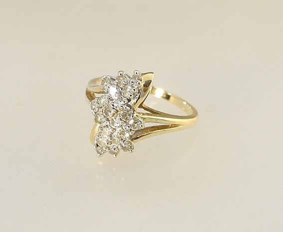 14K (marked) Yellow Gold & Diamond Cluster Ring, Size 6 3/4, 3.77g. (1 of 4)