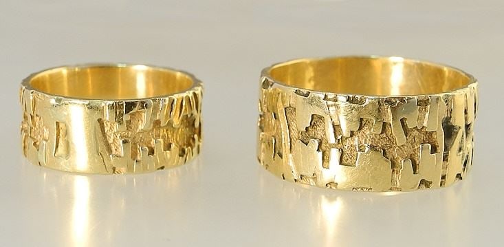 Birks 14K (marked) Yellow Gold Wedding Ring Set, Size 7 3/4 & 12 1/4, 15.7g. (1 of 4)