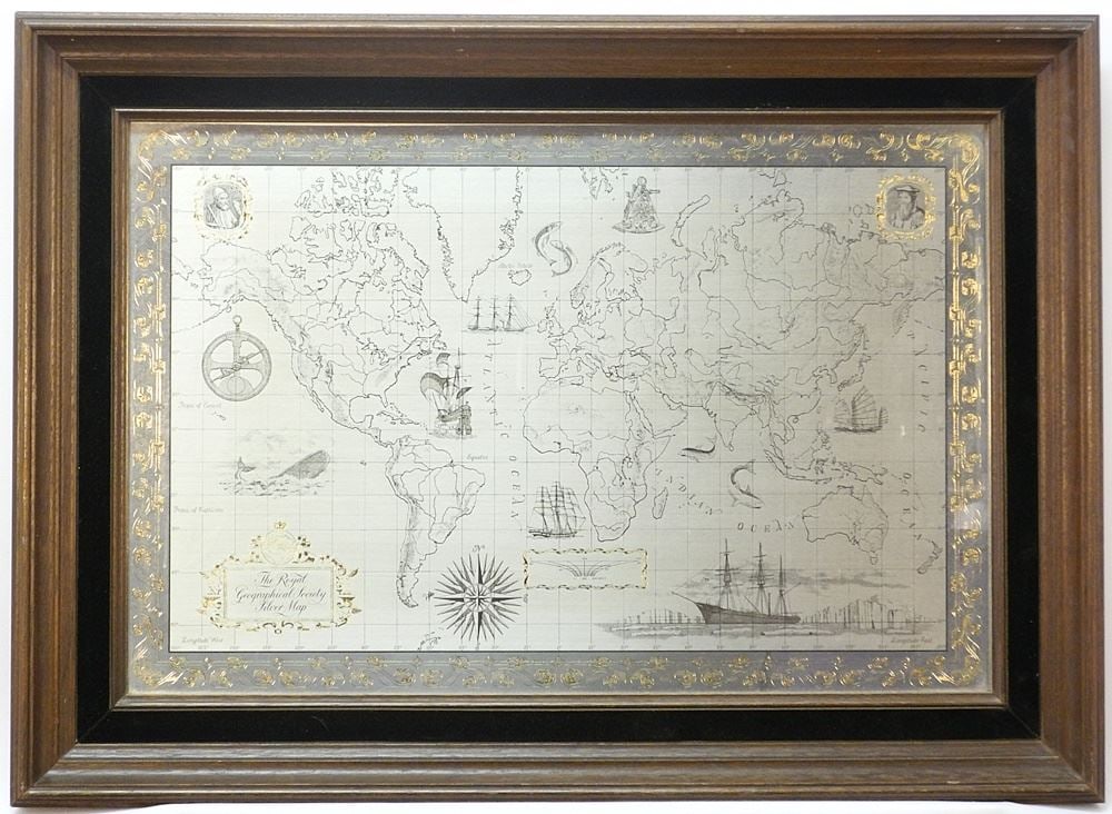 The Royal Geographical Society Silver Map, 14 1/2" x 22" with Certificate. (1 of 6)
