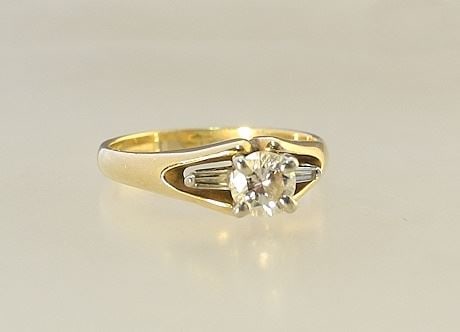 14K (marked) Yellow Gold Diamond & Baguette Ring, 3.4g, Size 7 1/2. (1 of 4)