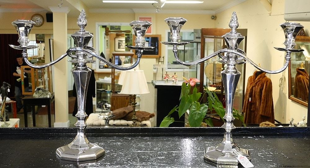 Pair of Silver Plated 3 Socket Candelabra, 14 1/4"H. (1 of 8)