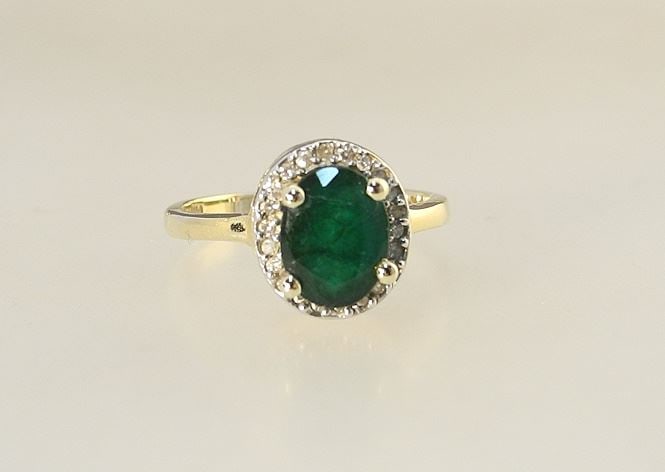 14K (marked) Yellow & White Gold Emerald & Diamond Ring, Size 7, 3.17g with Box. (1 of 7)