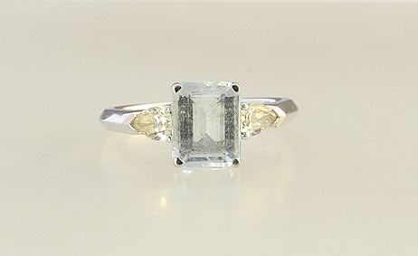 10K (marked) White Gold Pale Blue Stone  & Diamond Ring, Size 6 1/2, 3.1g. (1 of 3)